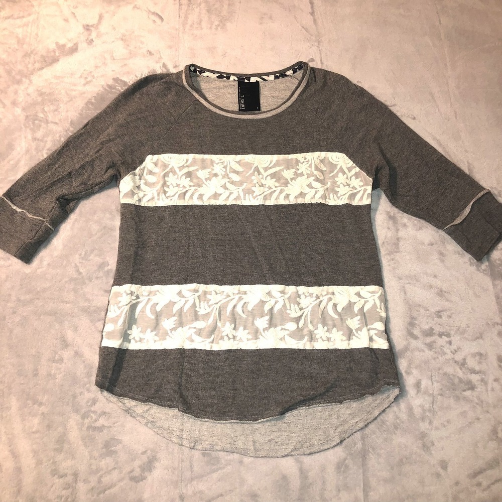 Dolan Sweater Women Small‎ Lace Inset 3/4 Sleeve Floral Embroidered Top Made USA